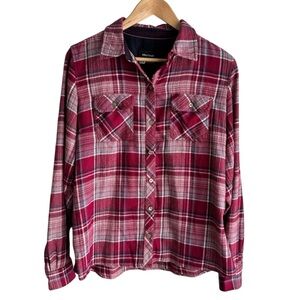 Marmot Lightweight Flannel Button Down Womens L Red Plaid Long Sleeve Shirt EUC